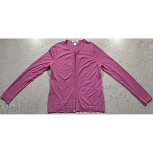 August Silk Cardigan Sweater Womens Large Pink Silk Blend Crew Neck SW-47